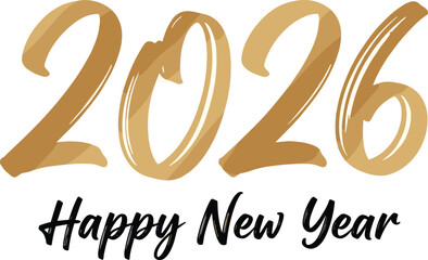 Celebratory 2026 Happy New Year calligraphy design with golden painted texture for festive greetings
