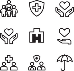 Health Protection and Community Care Black Line Icons