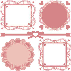 Decorative lace frames and ribbons feature hearts for a romantic theme.