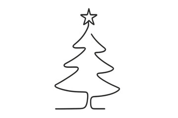 Obraz premium Christmas tree minimalist line art drawing with star on transparent background, holiday season celebration