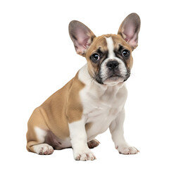 Obraz premium French Bulldog puppy sitting with curious expression on white background 
