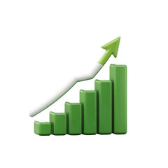 Green 3d bar chart with upward trend arrow on black background