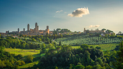 Fototapeta premium Panoramic View of San Gimignano Medieval Towers and Tuscan Landscape