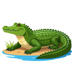 Fototapeta premium Vector PNG of a relaxed alligator lounging on a riverbank, capturing calm wildlife and nature themes, ideal for nature, wildlife, and animal design projects