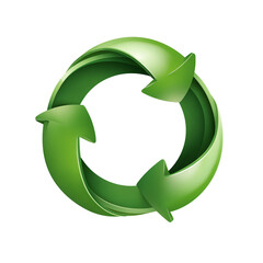 Green recycling symbol with arrows in a circle on black background