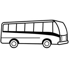 A simple black line art silhouette of a passenger bus isolated on white background silhouette