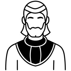 Stylized illustration of a man with a beard and head covering in a silhouette style isolated on white background