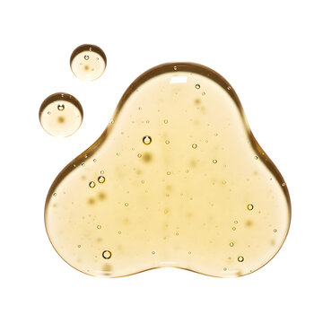 A blob of yellow serum with small bubbles isolated on transparent background