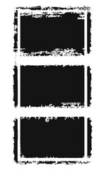 Vector black paint brush spots, Hand drawn Ink brush strokes texture. Black grunge rectangles. Square shape for text. Doodle rectangle pastel chalk elements. Brush frame box.	