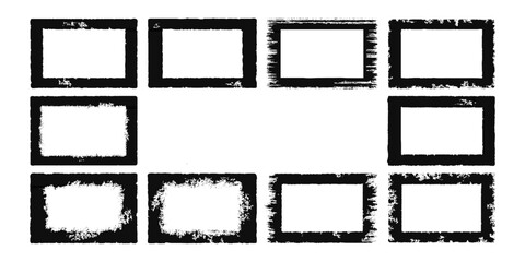 Set of Grunge border texture background. Grunge style frames are black on a white background.	
