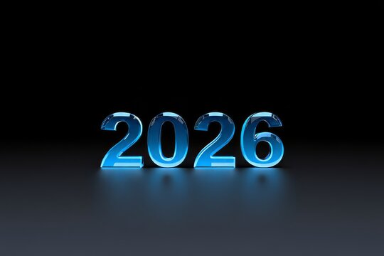 Sleek blue 2026 numbers glow with futuristic energy on a dark, modern background, perfect for celebrating new beginnings and future plans.