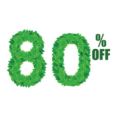 stylish green leaves 80% off number