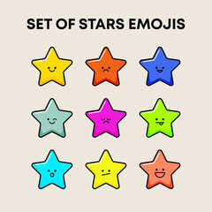 Obraz premium A vibrant and playful set of 9 star emoji illustrations in various colors and facial expressions. These cute and expressive stars are perfect for use in social media posts, digital designs, posters