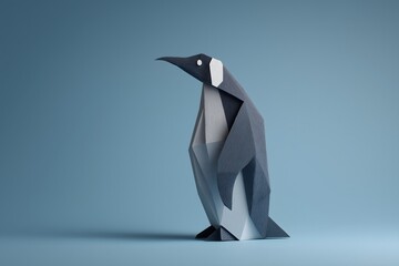 Geometric Penguin Sculpture on Blue Background for Creative Design