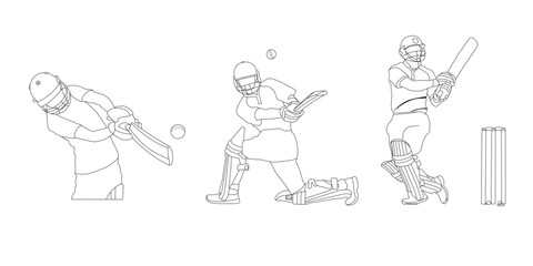 Cricket Player single-line art drawing continues line vector illustration.
stylish cricket batsman standing pose. batsman showing perfect batting technique in cricket match. Player Artwork.