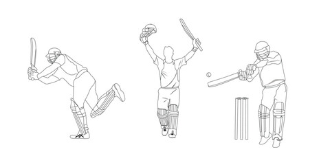 Cricket Player single-line art drawing continues line vector illustration.
stylish cricket batsman standing pose. batsman showing perfect batting technique in cricket match. Player Artwork.