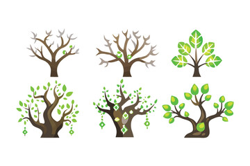 Obraz premium Evolution of Arboreal Life: A set of intricate tree designs, showcasing the transformation of arboreal life, capturing the essence of growth, and botanical beauty.