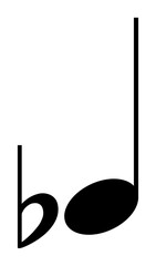 Black flat note icon, vector design of musical note with flat symbol for lowered pitch, PNG with transparent background