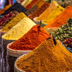 Vibrant Spice Market Display - A Colorful Culinary Journey.