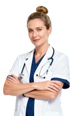 Fototapeta premium Confident Female Doctor With Crossed Arms on White