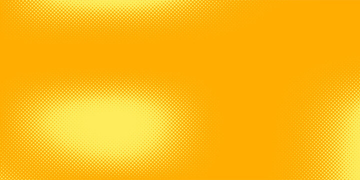 Yellow halftone pattern. Retro comic gradient background. Bright orange pixelated dotted texture overlay. Cartoon pop art faded gradient pattern. Vector backdrop for poster, banner