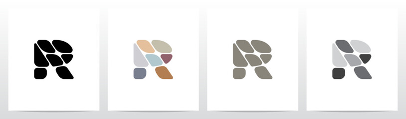Pebbles Small Rock Flat Color Letter Initial Logo Design R