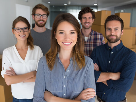 Startup business team moving into new office