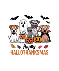 Happy Hallothanksmas Festive Dogs PNG