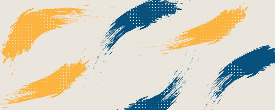 Abstract Sports Background with Dark Blue and Yellow Gradient Brushstrokes and Halftone Effect. eps 10
