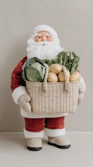 Santa Claus Holding a Basket Full of Fresh Vegetables for Christmas Celebrations