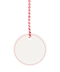 White tag with striped red and white isolated on white background with clipping path. Design...