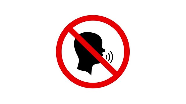 No Talking Allowed Signs. No Talking Sign - Silhouette of a Person with Sound Waves in a Red Circle with a Diagonal Line. A prohibition sign displays a silhouette of a person with a no-talking symbol.