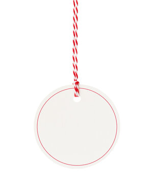 White tag with striped red and white isolated on white background with clipping path. Design element.