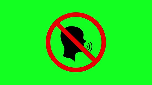 No Talking Allowed Signs. No Talking Sign - Silhouette of a Person with Sound Waves in a Red Circle with a Diagonal Line. A prohibition sign displays a silhouette of a person with a no-talking symbol.