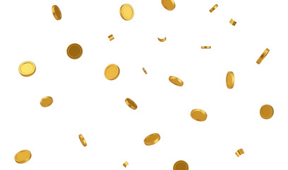 Gold Coins Falling on White Background - Wealth and Success Concept