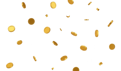 Gold Coins Falling on White Background - Wealth and Success Concept