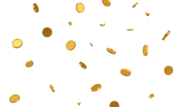 Gold Coins Falling on White Background - Wealth and Success Concept