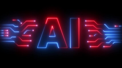 glowing Neon AI text icon animation digital artificial intelligence letter symbol. neon technology pattern with ai text icon ,symbolizing artificial intelligence AI. 4k motion video. - Powered by Adobe
