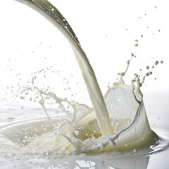 Milk splashing into a pool of liquid, creating dynamic waves and droplets