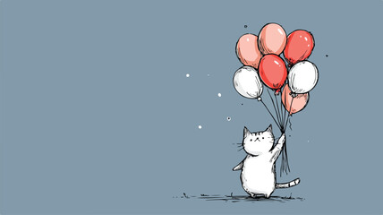 Whimsical Cat Holding Balloons - Playful Illustration for Creative Projects