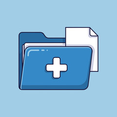 Obraz premium Blue Folder with White Cross and File for Medical Records or Health Data Storage