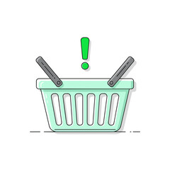 Stylized Empty Shopping Basket with Green Exclamation Mark, Indicating a Shopping Alert or Opportunity.