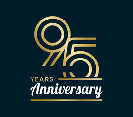 95 Years Anniversary with ribbon design vector illustration. Unique 95 years logo design template. In gold color