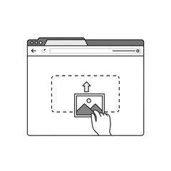 Hand Dragging Image into Browser Window Upload Area Icon, User Interface for File Transfer