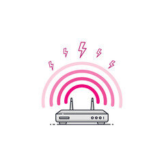 WiFi Router with Lightning Bolt Signals Icon, Powerful Wireless Connection