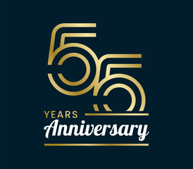 55 Years Anniversary with ribbon design vector illustration. Unique 55 years logo design template. In gold color