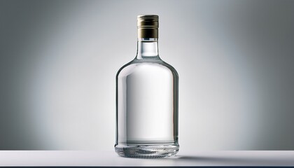 glass bottle of vodka with blank label mockup isolated on grey background for product advertising