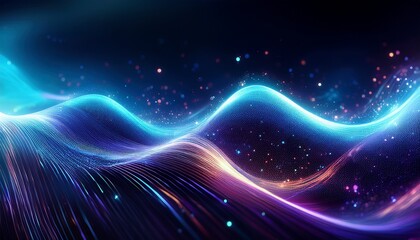abstract glowing cosmic energy waves with particles