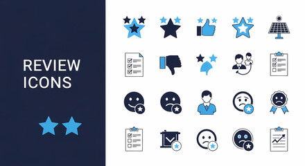 Comprehensive set of modern vector icons designed for customer feedback, user ratings, and experience evaluation, perfect for digital interfaces and service satisfaction indicators