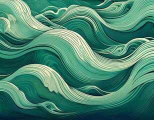 wavy chunky uneven horizontal sea wave border abstract marine geometric repeat pattern ideal for nautical designs green digital